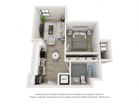 Floor plan of The Park 1 bedroom apartments Richmond, VA  at Circ Apartments, Richmond, Virginia